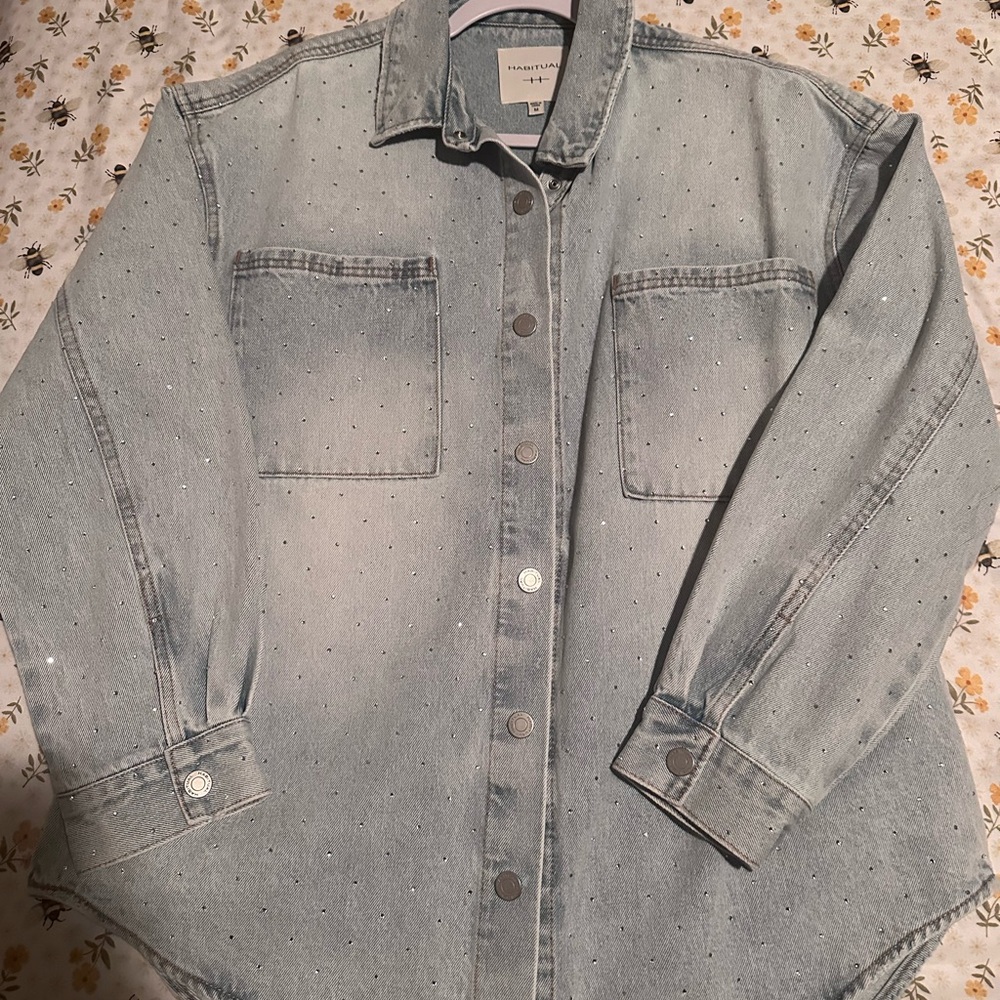 Habitual Rhinestone oversized denim Shacket